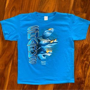 EUC Boys Size Large, Blue Destin, Florida Sharks Short Sleeve T-shirt